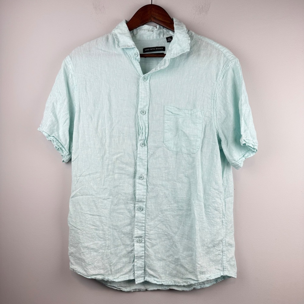 Saks Fifth Avenue Mens Linen Blend Button Down Shirt Large Beach Vacation Pastel